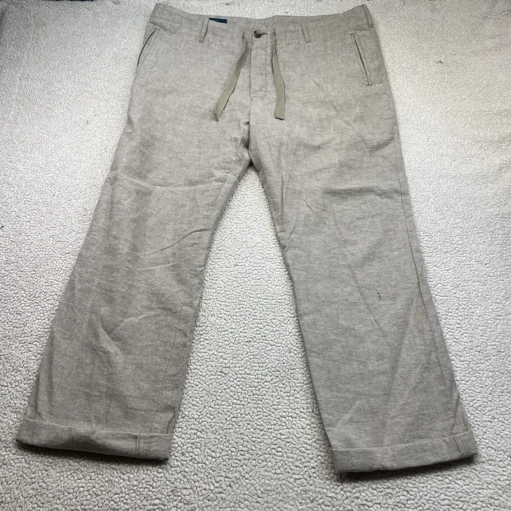 J.Crew Pants Mens 38x32 Beige Linen Drawstring Cuffed Relaxed Trousers Straight